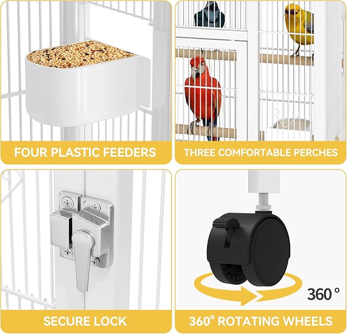 DWVO 41-inch Metal Bird Cage: Large Parrot Cages - Image 6