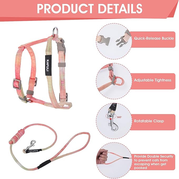 TIESOME Cat Harness and Leash Set, Adjustable Gradient Kitten Harness Escape - Image 4