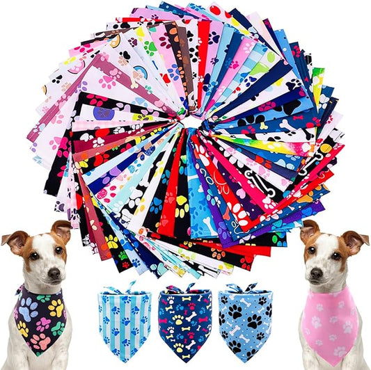PET SHOW 50Pcs Paw Pattern Dog Bandanas Bulk Washable Puppy Girl Boy Triangle by PETSHOW