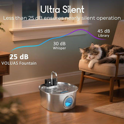 Voluas Stainless Steel Cat Water Fountain-Wireless Pet Water Fountain Battery - Image 2