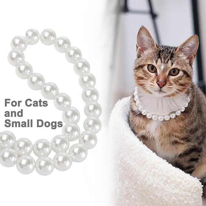Chunky Pearl Dog Collar for Small Dogs Cats, Adjustable Beaded Dog Collar - Image 6