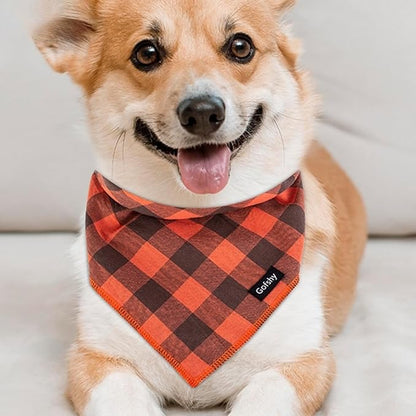 Dog Bandana Fall Small-Orange Brown Dog Scarf Buffalo Plaid Printing Adjustable - Image 4