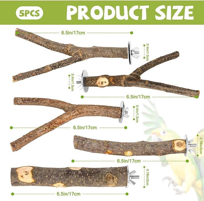 5PCS Natural Wood Bird Perch Set - Image 2