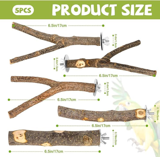 5PCS Natural Wood Bird Perch Set - Image 2