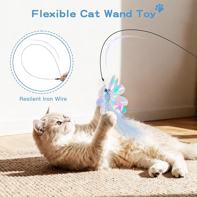 Pawaboo Feather Teaser Cat Toy, Interactive Feather Wand Cats Toy Flying - Image 2