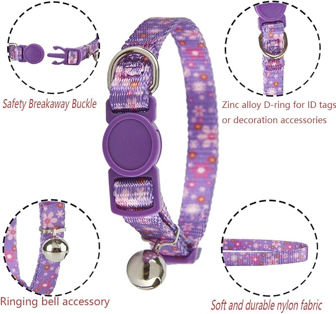 Breakaway Cat Collar with Bell, 2 Pack of Adjustable Floral Cat Collars Cute - Image 4