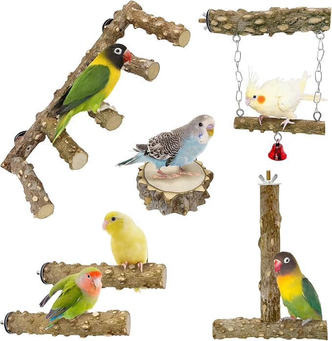 BNOSDM Natural Wood Bird Ladder Perch 6Pcs Parrot Stand Branches Climbing by BNOSDM