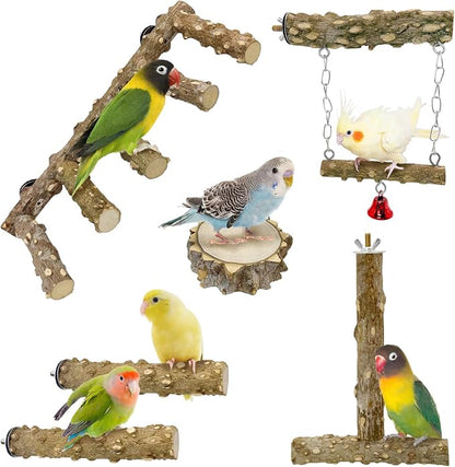 BNOSDM Natural Wood Bird Ladder Perch 6Pcs Parrot Stand Branches Climbing by BNOSDM