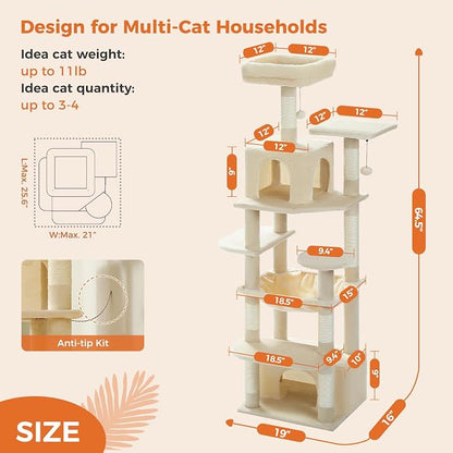 Cat Tree for Indoor Cats, 64.5" Tall Cat Tower - Image 2