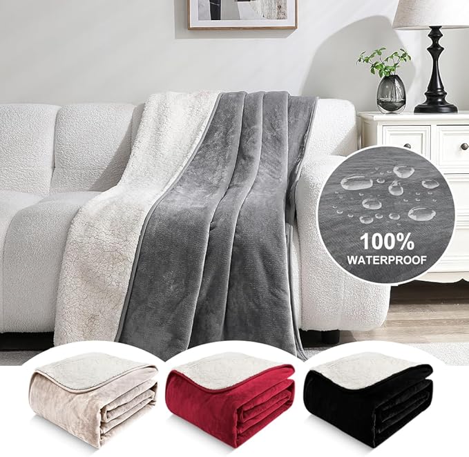 Waterproof Blanket for Beds – Ideal for Couch & Pets Splash Proof Sherpa Throw - Image 2