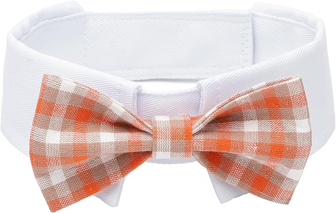 Segarty Dog Bow Tie, Adjustable Orange Plaid Bowtie Collar by Segarty