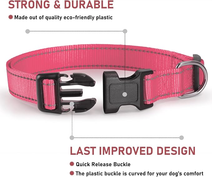 Reflective Dog Collar with Buckle Adjustable Safety Nylon Collars - Image 2