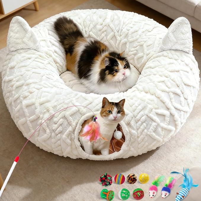 OurWarm Cat Tunnel Bed for Indoor Cats, Soft Plush Cat Donut Tunnel by OurWarm