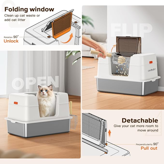 XL Premium Stainless Steel Enclosed Cat Litter Box - Image 6