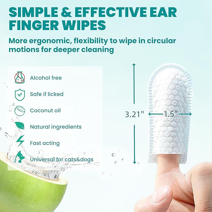 Ear Cleaner Finger Wipes 120 Counts, Dog Ear Cleaner, Grooming Kit Care - Image 5