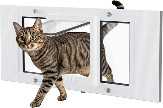 Cat Door for Window Weatherproof: Aluminum Frame Flap Pet Door Quick Fit Window by SAKSUNFORYOU