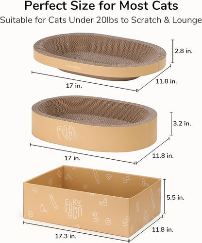 FUKUMARU 3PCS Cardboard Cat Scratcher Bed, Durable Oval Cat Scratch Bed Pads - Image 6