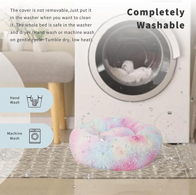 Calming Donut Dogs Beds for Small Dogs Washable, 23inch Plush Round Pet Bed for - Image 4