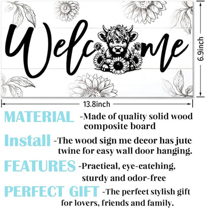 Welcome Sign for Front Door, Welcome Decor Wooden Hanging Sign, Highland Cow - Image 2