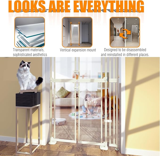 74-98" Extra Tall Cat Gate, Fits 33.85-42" Wide Opening, No Drilling Pressure - Image 2