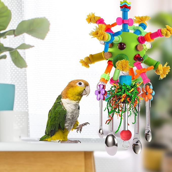 Parrot Toys Bird Toys Perch Pullable Stainless Steel Spoons Colorful Acrylic - Image 6