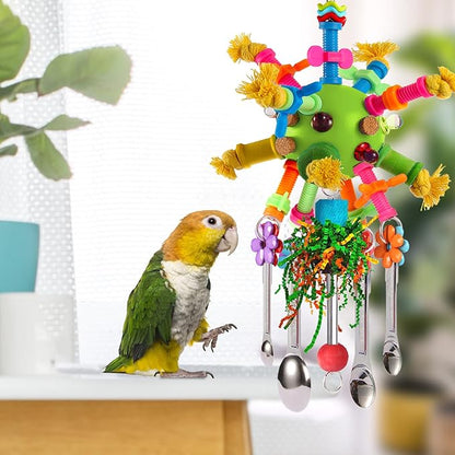 Parrot Toys Bird Toys Perch Pullable Stainless Steel Spoons Colorful Acrylic - Image 6
