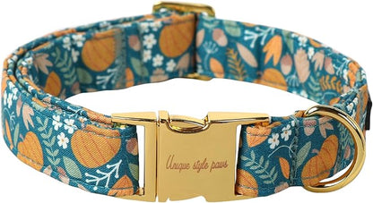 Unique style paws Dog Collar Green Pumpkin Flower Metal Buckle Durable Puppy by Uniquestylepaws
