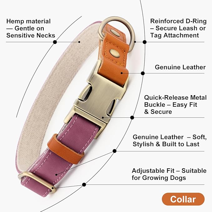 Plutus Pet Genuine Leather & Hemp Dog Collar – Adjustable Heavy Duty Pet Collar - Image 7