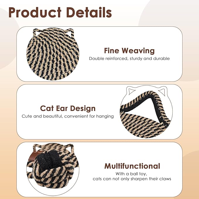 Cat Scratcher Mat, Natural Cotton Rope Cat Scratch Pad, 15.7'' Round Horizontal - Image 3