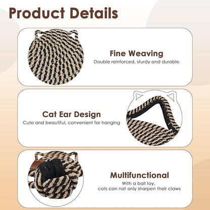 Cat Scratcher Mat, Natural Cotton Rope Cat Scratch Pad, 15.7'' Round Horizontal - Image 3
