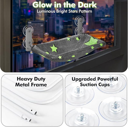 Cat Window Perch, Glow in The Dark Cordless Foldable Pet Hammock Bed - Image 3