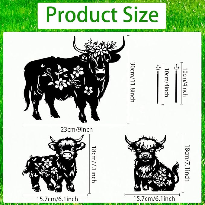 Highland Cow Metal Garden Stakes Yard Decor, Lawn Ornaments Outdoor, Yard Art - Image 2