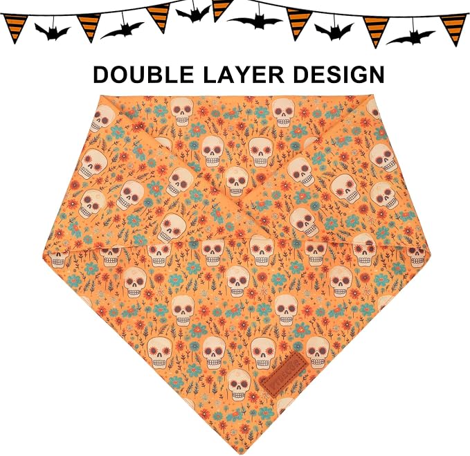 PTDECOR Halloween Dog Bandana, Skeleton Pumpkin Reversible Holiday Dog Scarf - Image 6