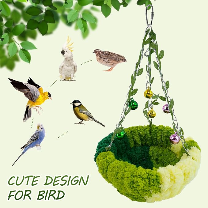 Bird Nest with Bell for Cage, Plush Hanging Bird Bed for Parakeet Indoor & - Image 6