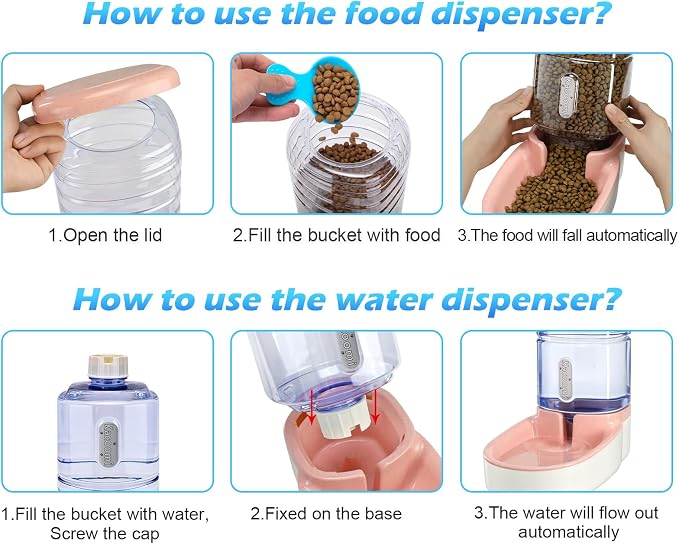 Automatic Dog Cat Feeder and Water Dispenser Gravity Food Feeder and Waterer Set - Image 4