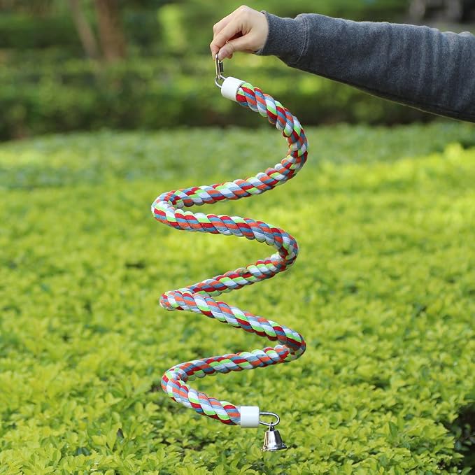Rope Bungee Perch Bird, 83inch Kintor Pure Natural Colorful Bead Cage Chewing - Image 4