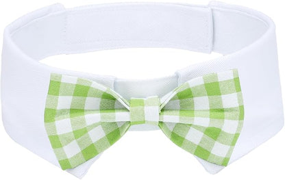 Segarty Dog Bow Tie for Neck Girths 16.5-21.2in, Adjustable Green Plaid Bowtie by Segarty