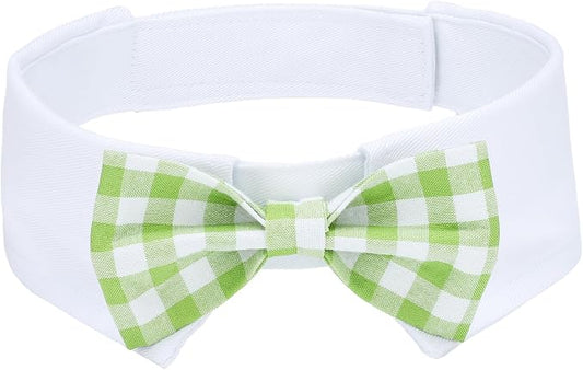Segarty Dog Bow Tie for Neck Girths 16.5-21.2in, Adjustable Green Plaid Bowtie by Segarty