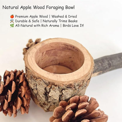 2 Pcs Bird Perch with Safe Bowl Wood & Pinecones - Image 2