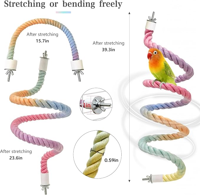 3pcs Gradient Colorful Bird Rope Perch Stand, Bird Cage Climbing Rope Toys - Image 2