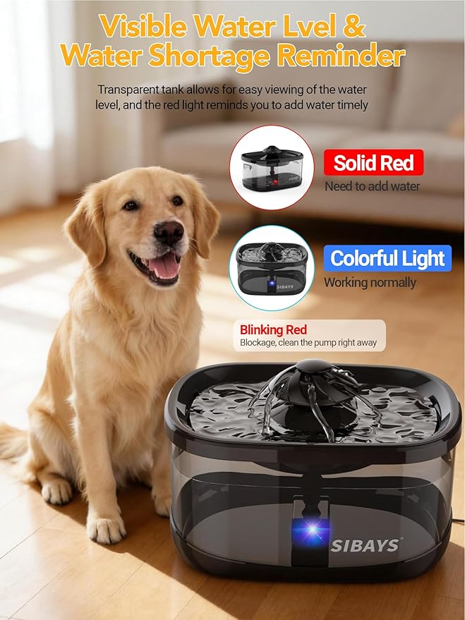 SIBAYS 9.5L/2.5Gal Dog Water Fountain, 3 Flow Modes Automatic Pet Water Fountain - Image 5