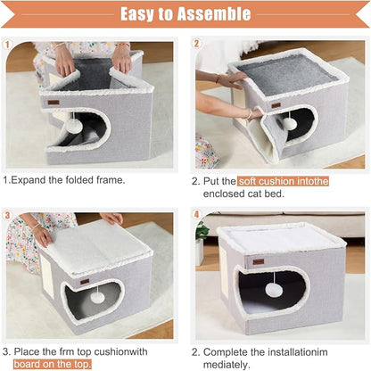 Cat Bed for Indoor Cats Cube House, Covered Cat Cave Beds & Furniture - Image 5