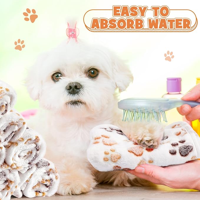 Tegeme 12 Pcs Pet Blankets Soft Fluffy Fleece Dog Cat Warm Paw Print Pattern - Image 6