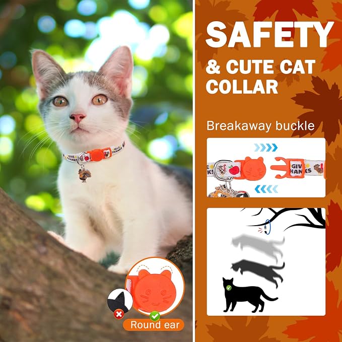 SCENEREAL Fall Thanksgiving Cat Collar Breakaway Girl Boy, Safety Buckle Soft - Image 3