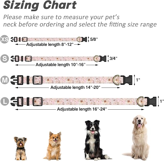 Reflective Dog Collar for Medium Dogs, Cute Flower Theme Adjustable Heavy-Duty - Image 7