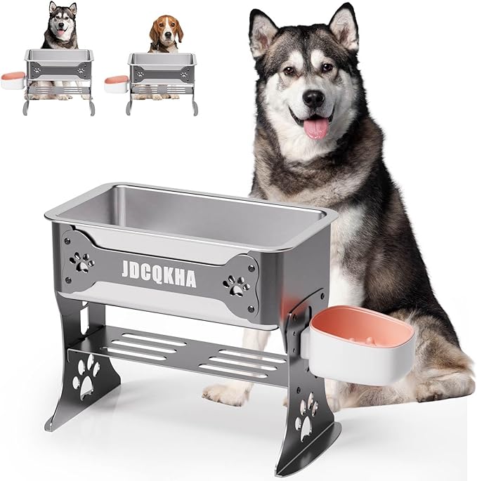 1.5 Gallon Elevated Large Dog Water Bowl, 2 Height Adjustable Stainless Steel by Unknown