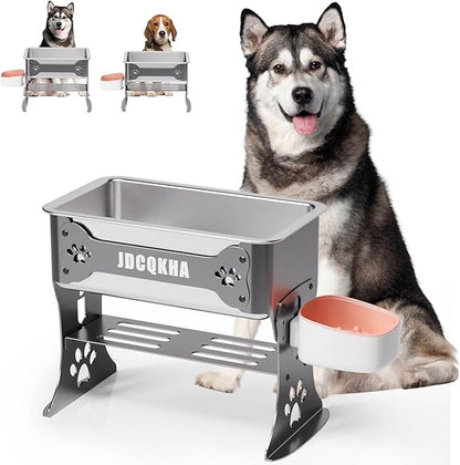 1.5 Gallon Elevated Large Dog Water Bowl, 2 Height Adjustable Stainless Steel by Unknown
