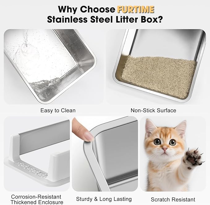 FURTIME Stainless Steel Cat Litter Box - Image 6