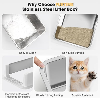 FURTIME Stainless Steel Cat Litter Box - Image 6