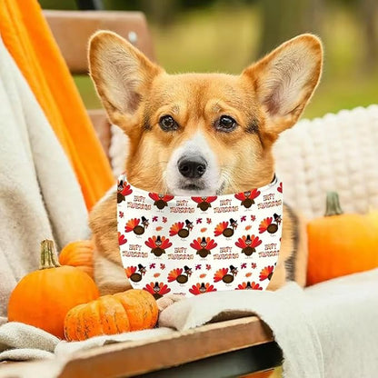 Thanksgiving Dog Bandana 2 Pack, All 4 Patterns Pumpkin Turkey Dog Scarf - Image 4